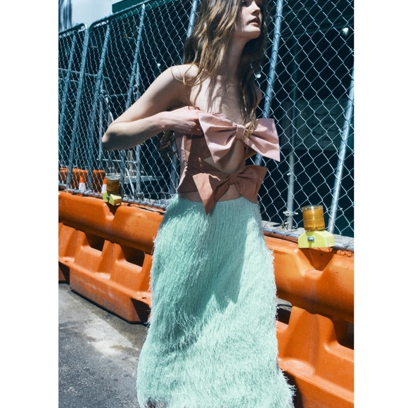 Zara FRINGED MIDI SKIRT - Picture 5 of 7